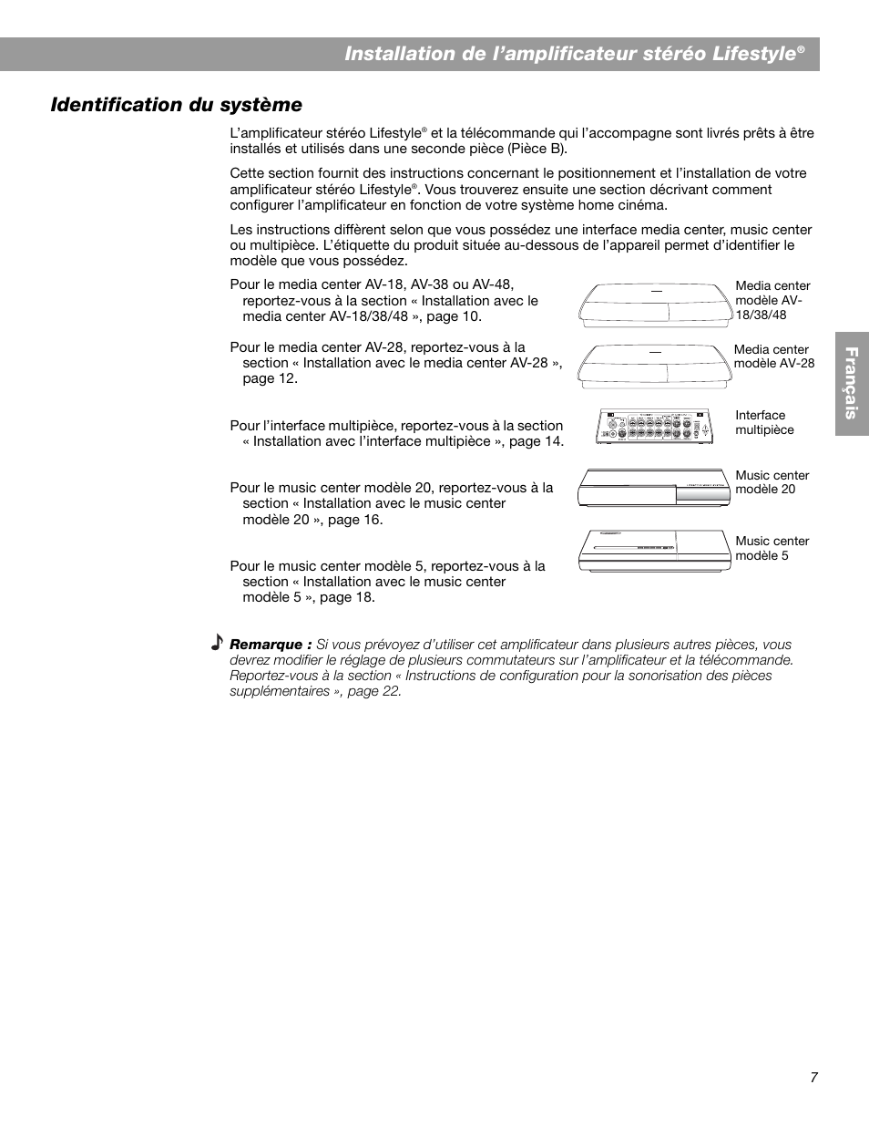 Installation de l’amplificateur stéréo lifestyle, Identification du système | Bose SA-2 User Manual | Page 65 / 88