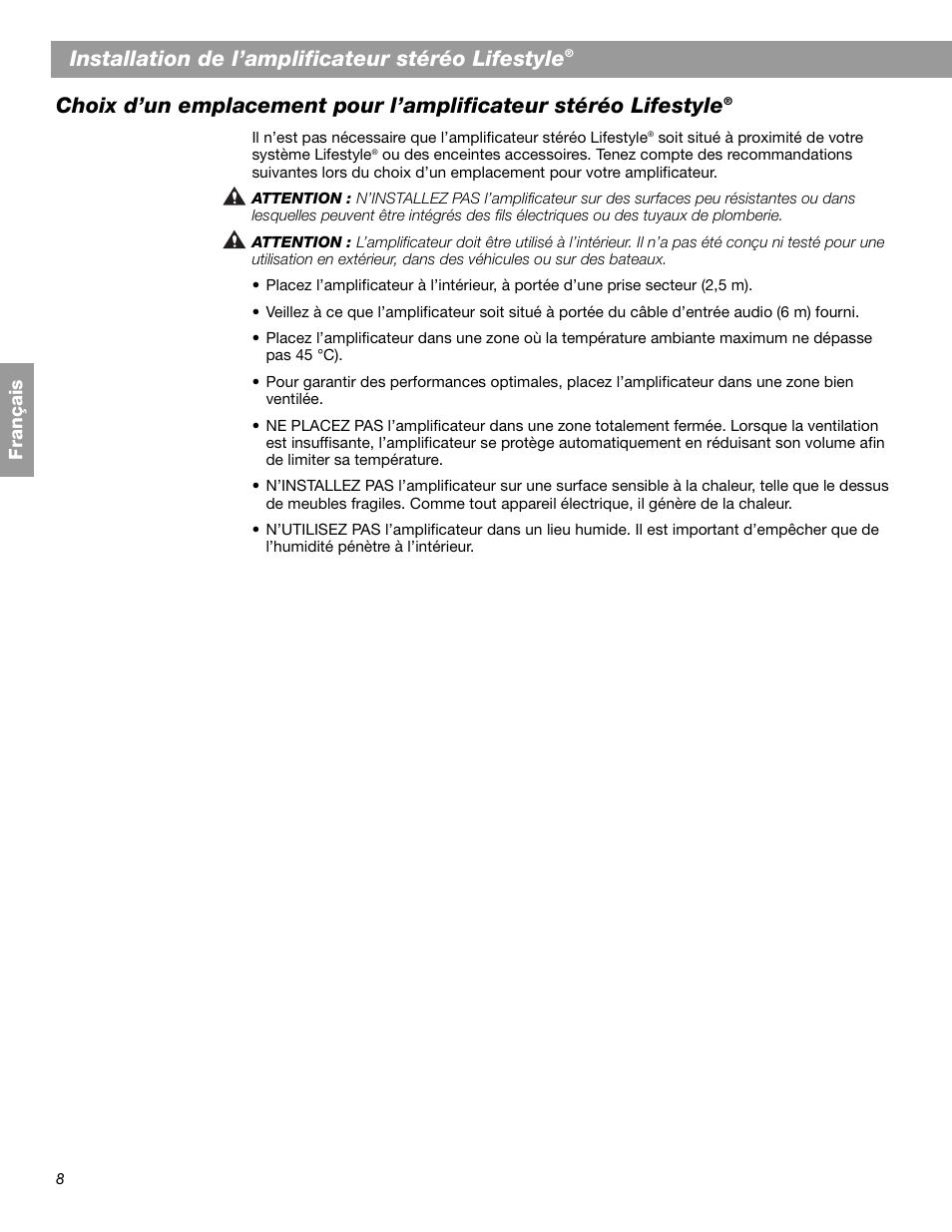 Installation de l’amplificateur stéréo lifestyle | Bose SA-2 User Manual | Page 66 / 88