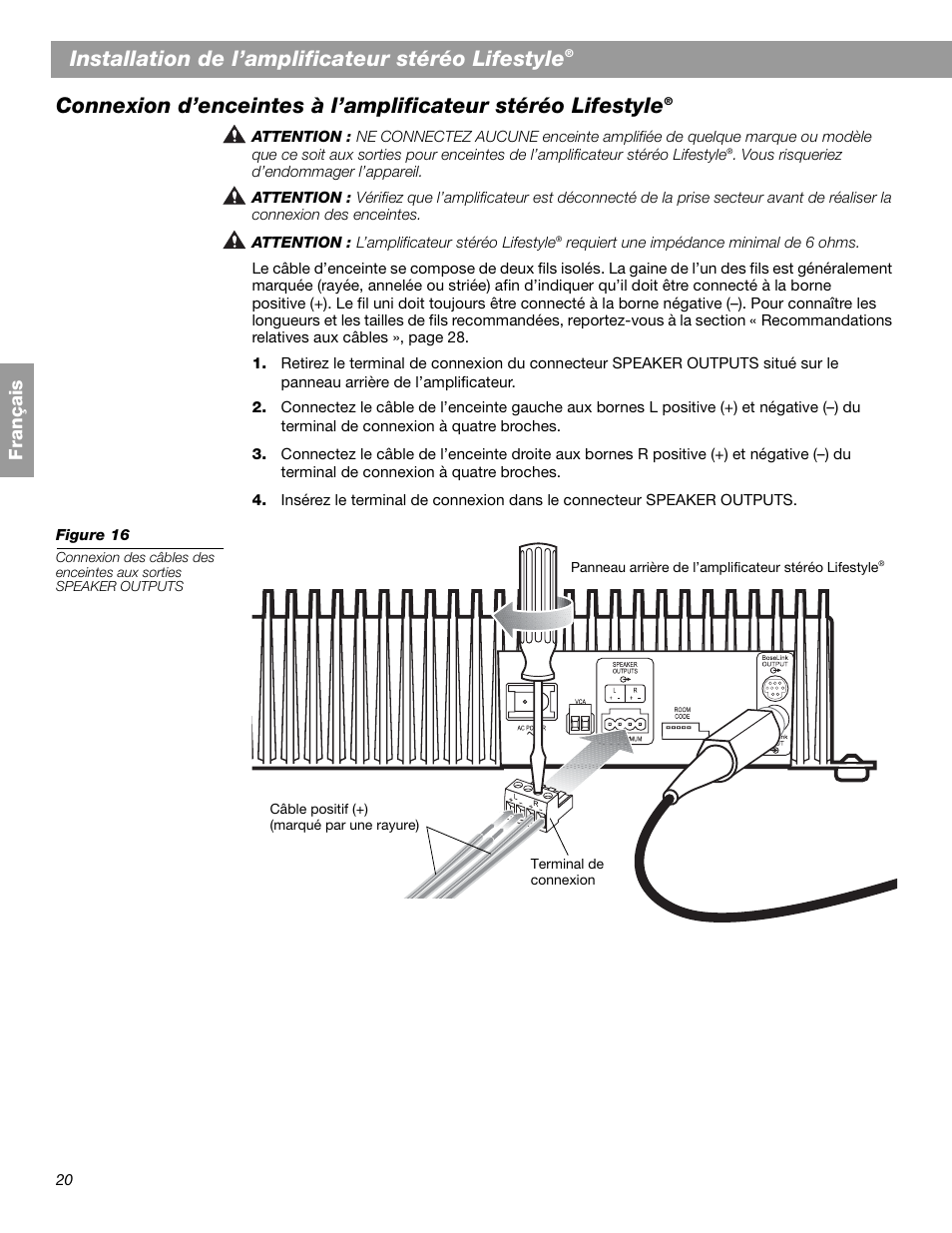 Installation de l’amplificateur stéréo lifestyle, Fr ança is | Bose SA-2 User Manual | Page 78 / 88