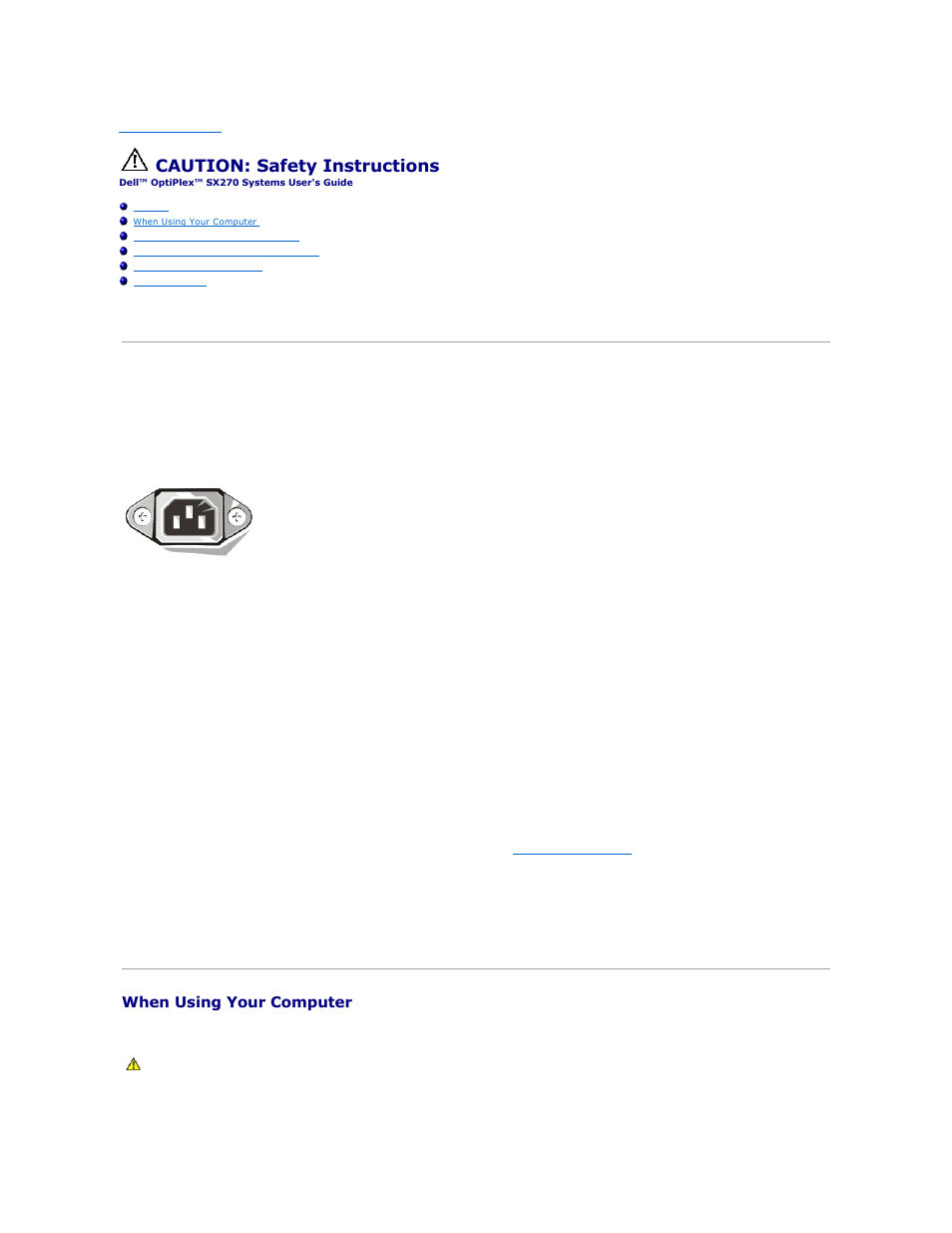 Caution: safety instructions, General, When using your computer | Dell OptiPlex SX270 User Manual | Page 78 / 102