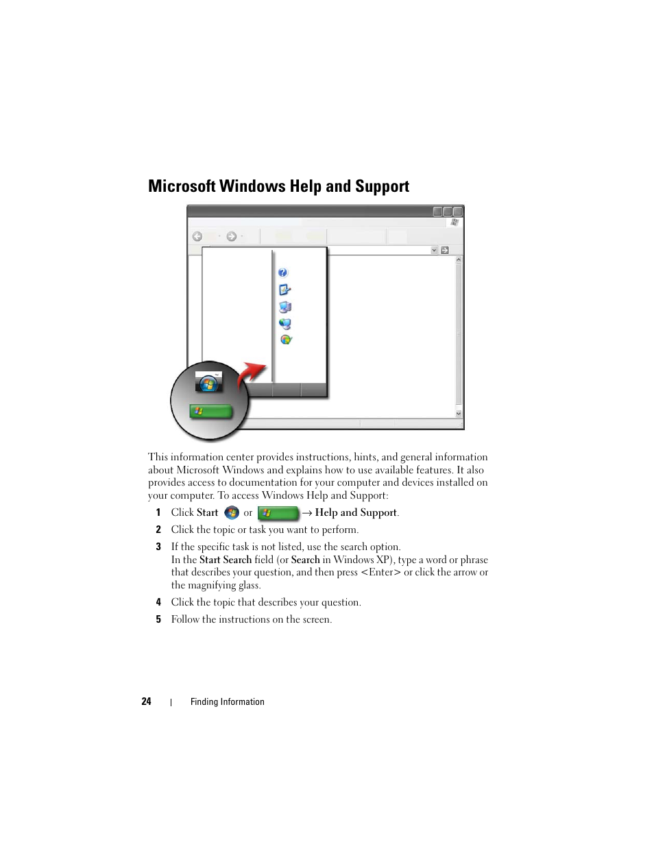 Microsoft windows help and support | Dell Inspiron 14R (N4010, Early 2010) User Manual | Page 24 / 354