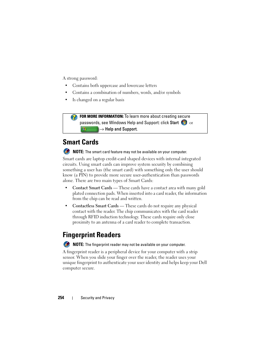 Smart cards, Fingerprint readers | Dell Inspiron 14R (N4010, Early 2010) User Manual | Page 254 / 354