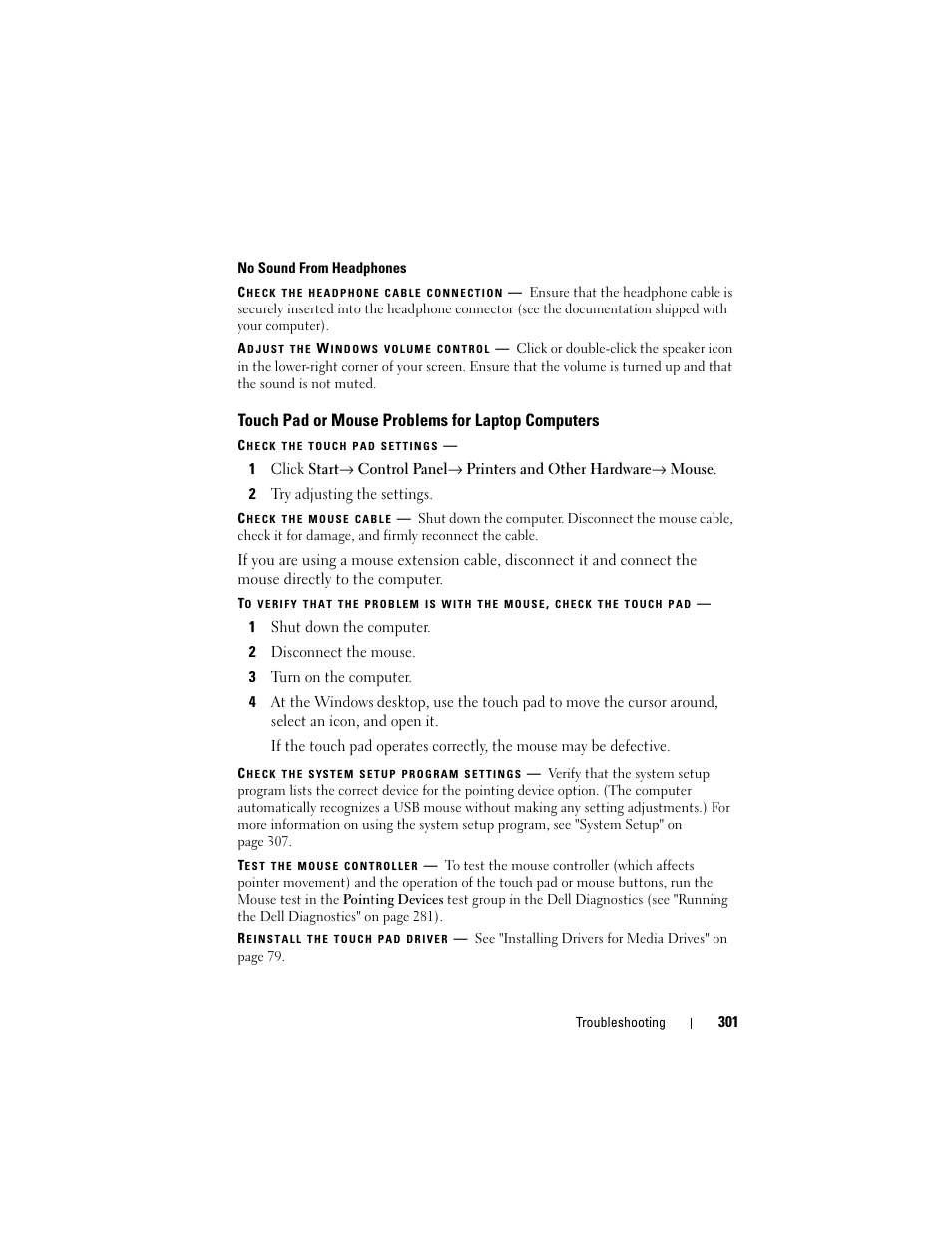 Touch pad or mouse problems for laptop computers | Dell Inspiron 14R (N4010, Early 2010) User Manual | Page 301 / 354