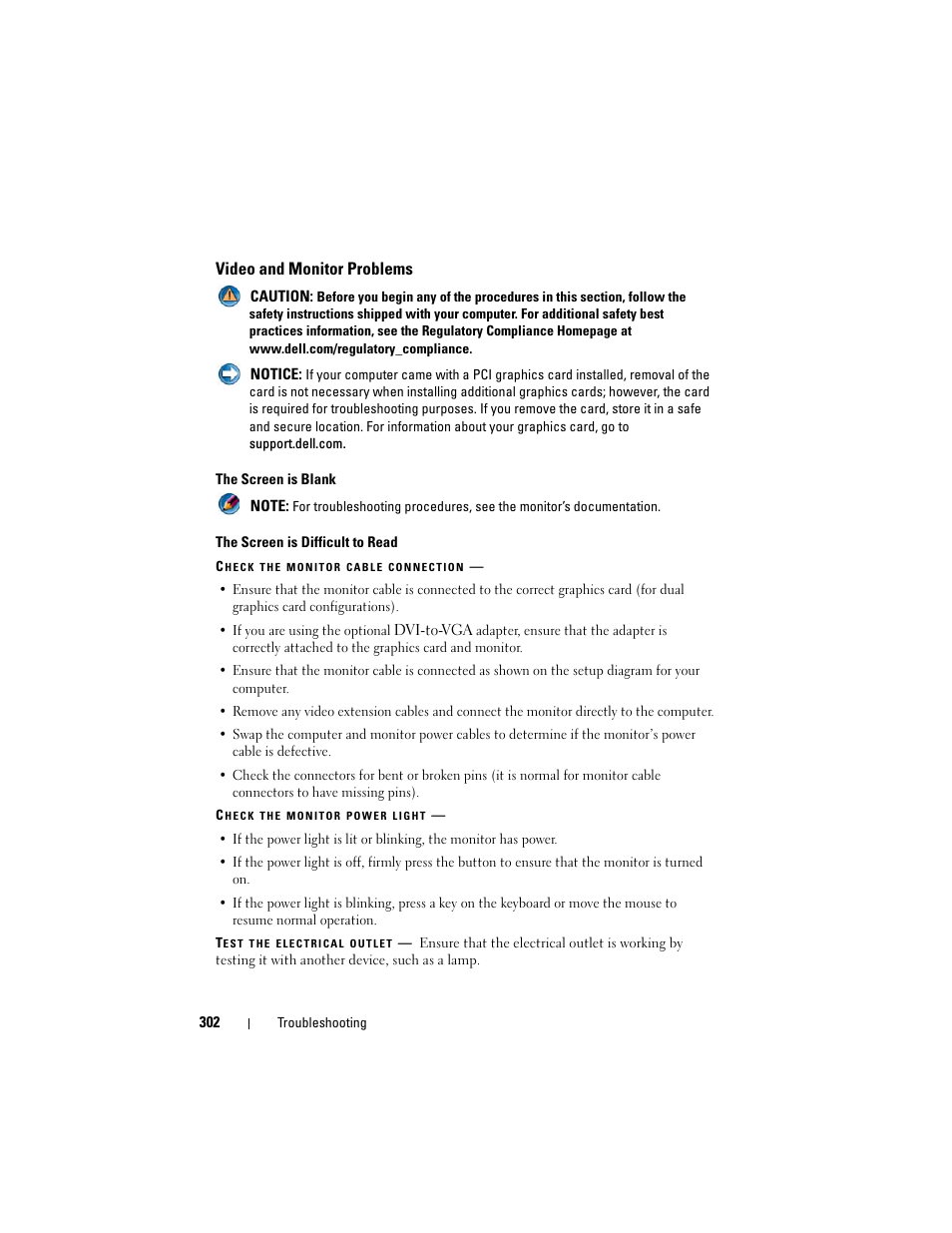 Video and monitor problems | Dell Inspiron 14R (N4010, Early 2010) User Manual | Page 302 / 354