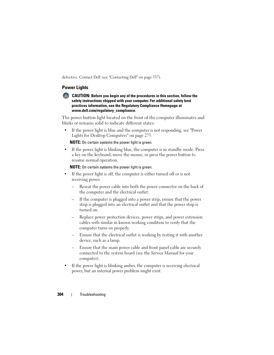 Power lights | Dell Inspiron 14R (N4010, Early 2010) User Manual | Page 304 / 354