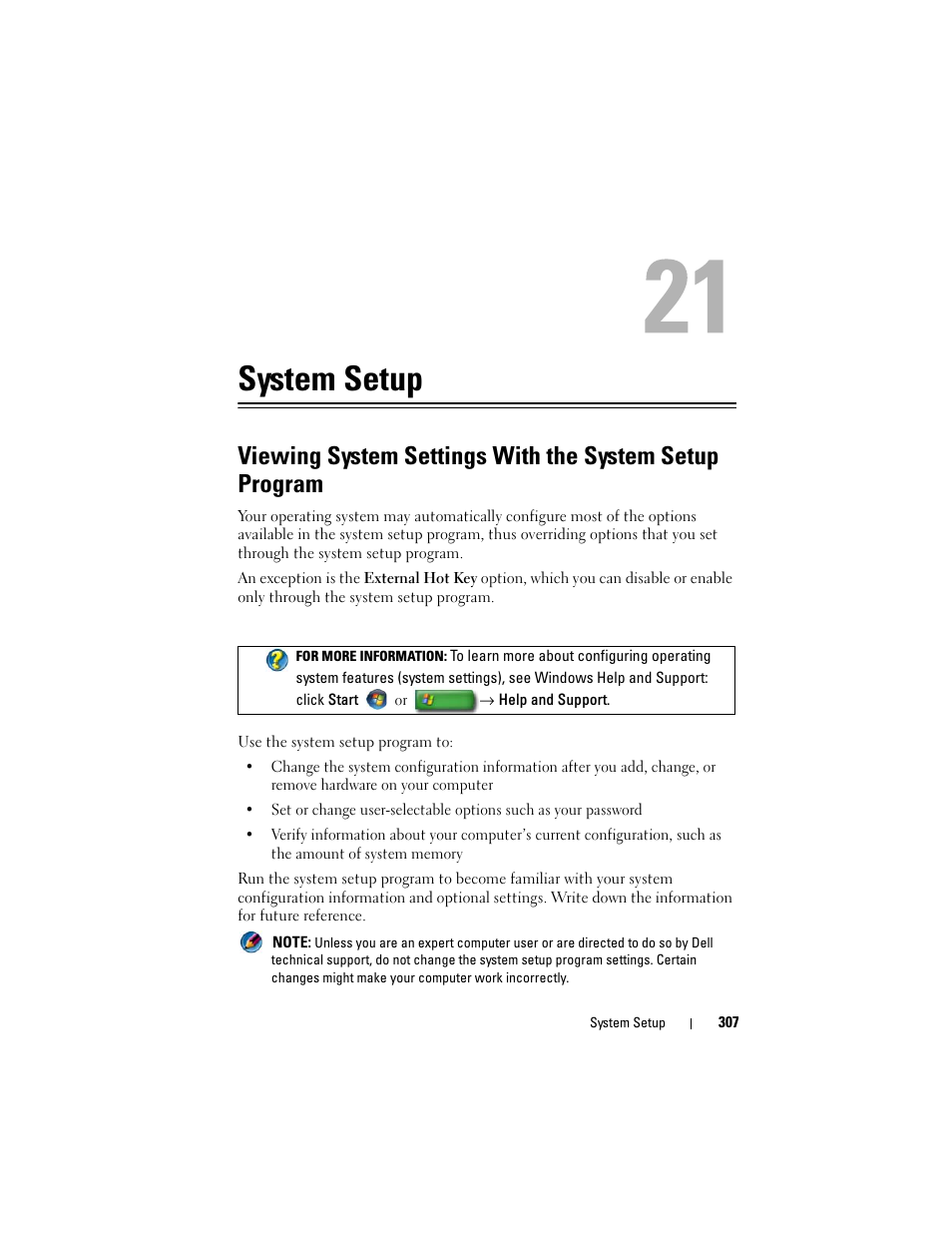 System setup | Dell Inspiron 14R (N4010, Early 2010) User Manual | Page 307 / 354