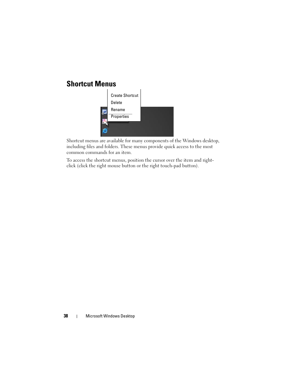 Shortcut menus | Dell Inspiron 14R (N4010, Early 2010) User Manual | Page 38 / 354