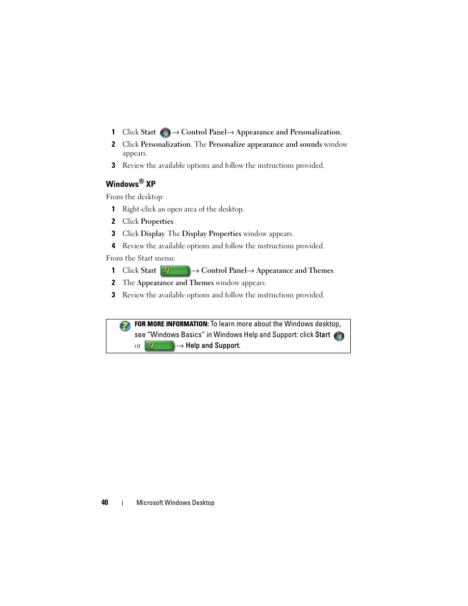 Windows® xp, Windows | Dell Inspiron 14R (N4010, Early 2010) User Manual | Page 40 / 354