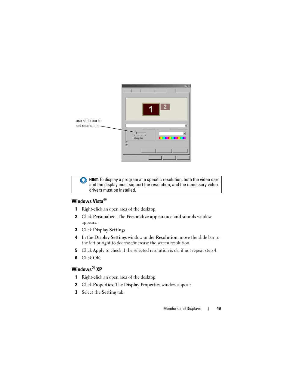 Windows vista, Windows® xp, Windows | Dell Inspiron 14R (N4010, Early 2010) User Manual | Page 49 / 354