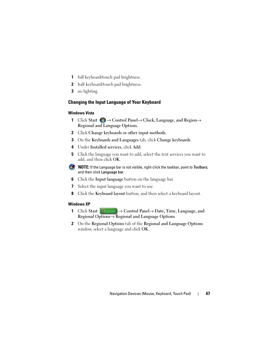 Changing the input language of your keyboard | Dell Inspiron 14R (N4010, Early 2010) User Manual | Page 67 / 354