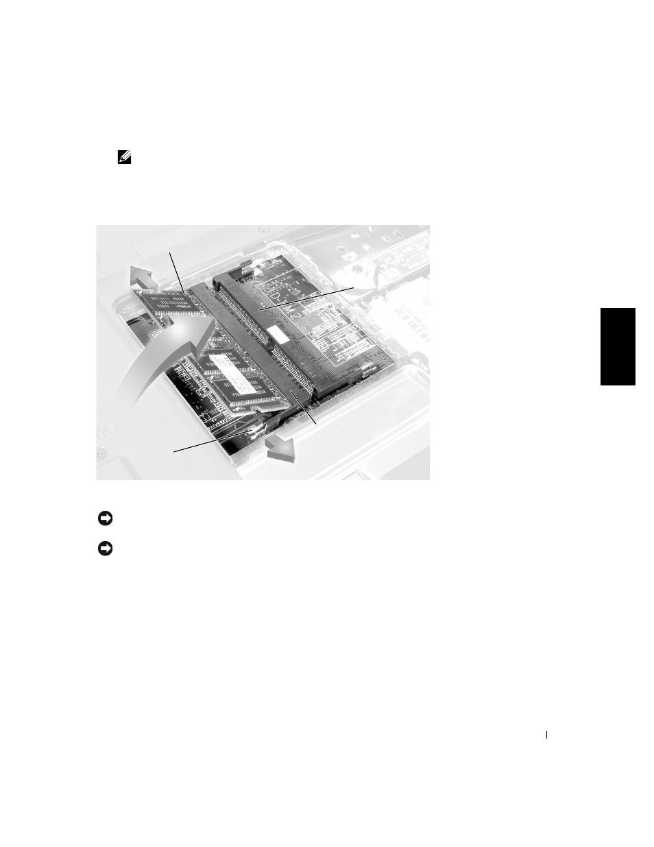 Removing the memory modules | Dell Latitude C500 User Manual | Page 19 / 62
