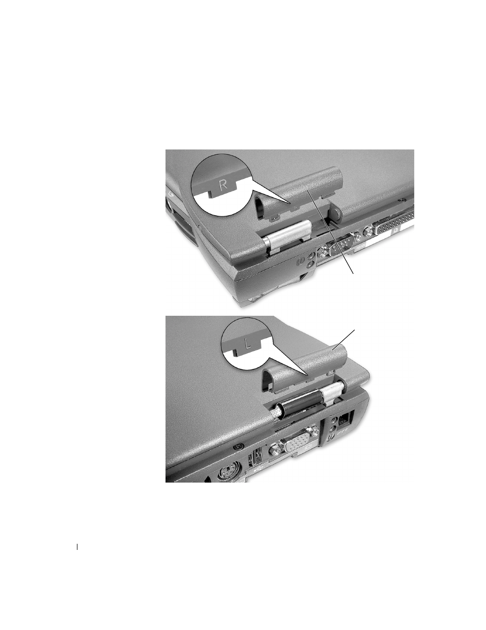 Replacing the hinge covers | Dell Latitude C500 User Manual | Page 40 / 62