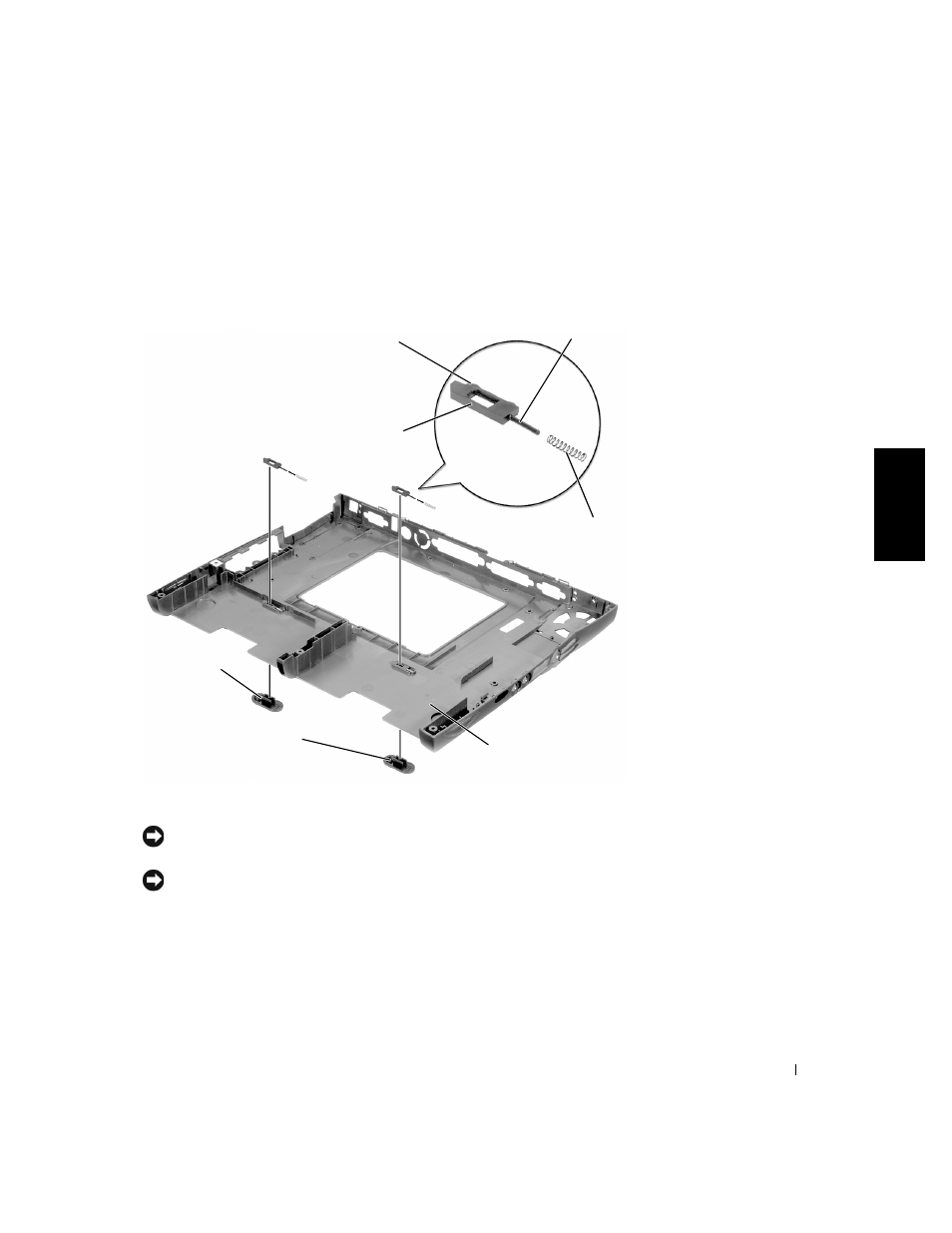 Battery and modular bay latch assemblies | Dell Latitude C500 User Manual | Page 57 / 62