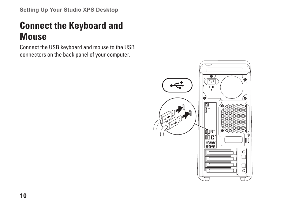 Connect the keyboard and mouse | Dell Studio XPS 8000 (Late 2009) User Manual | Page 12 / 72