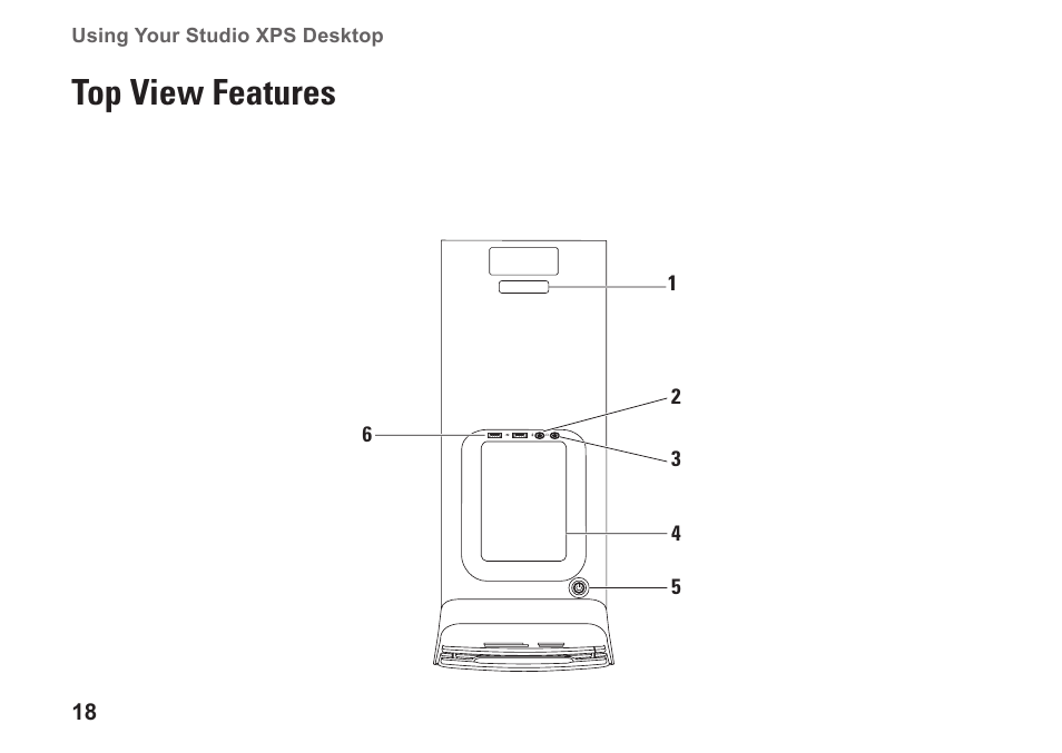 Top view features | Dell Studio XPS 8000 (Late 2009) User Manual | Page 20 / 72