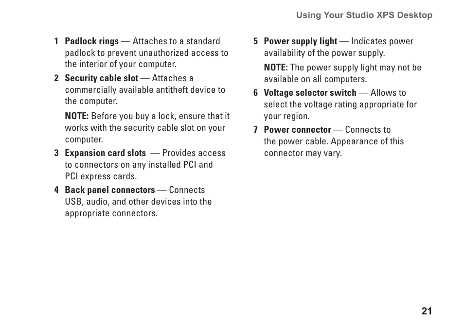 Dell Studio XPS 8000 (Late 2009) User Manual | Page 23 / 72