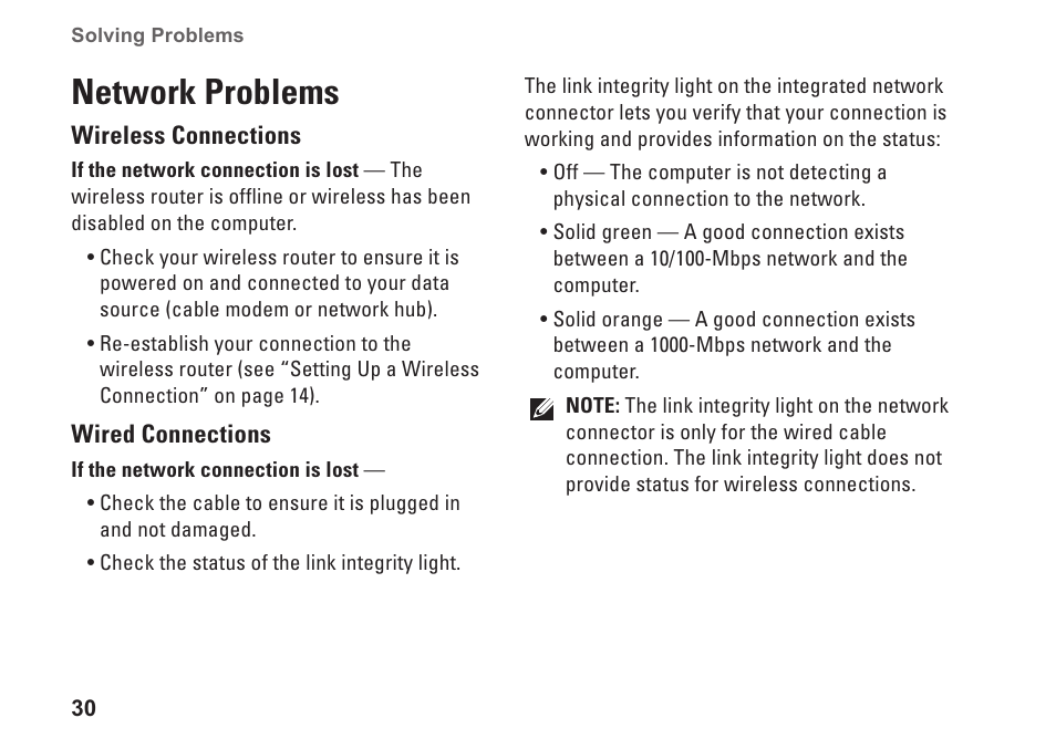 Network problems | Dell Studio XPS 8000 (Late 2009) User Manual | Page 32 / 72