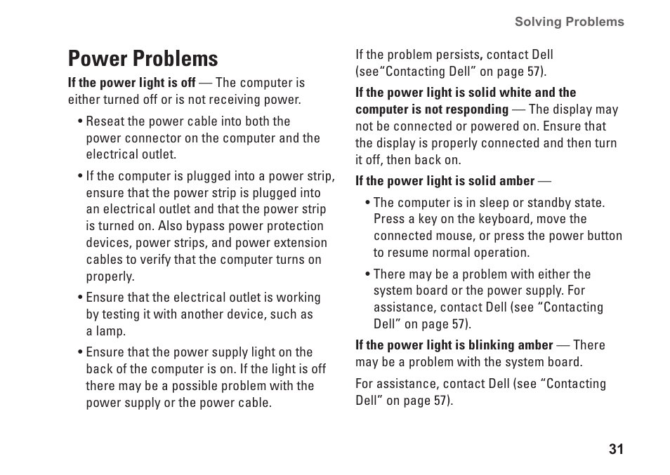 Power problems | Dell Studio XPS 8000 (Late 2009) User Manual | Page 33 / 72