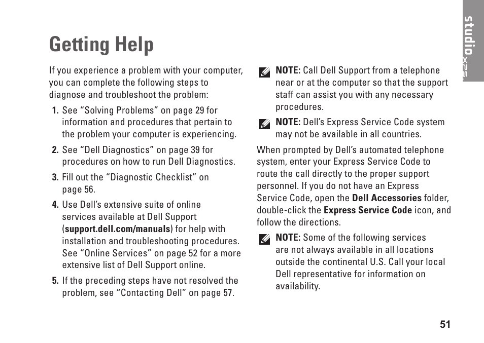 Getting help | Dell Studio XPS 8000 (Late 2009) User Manual | Page 53 / 72