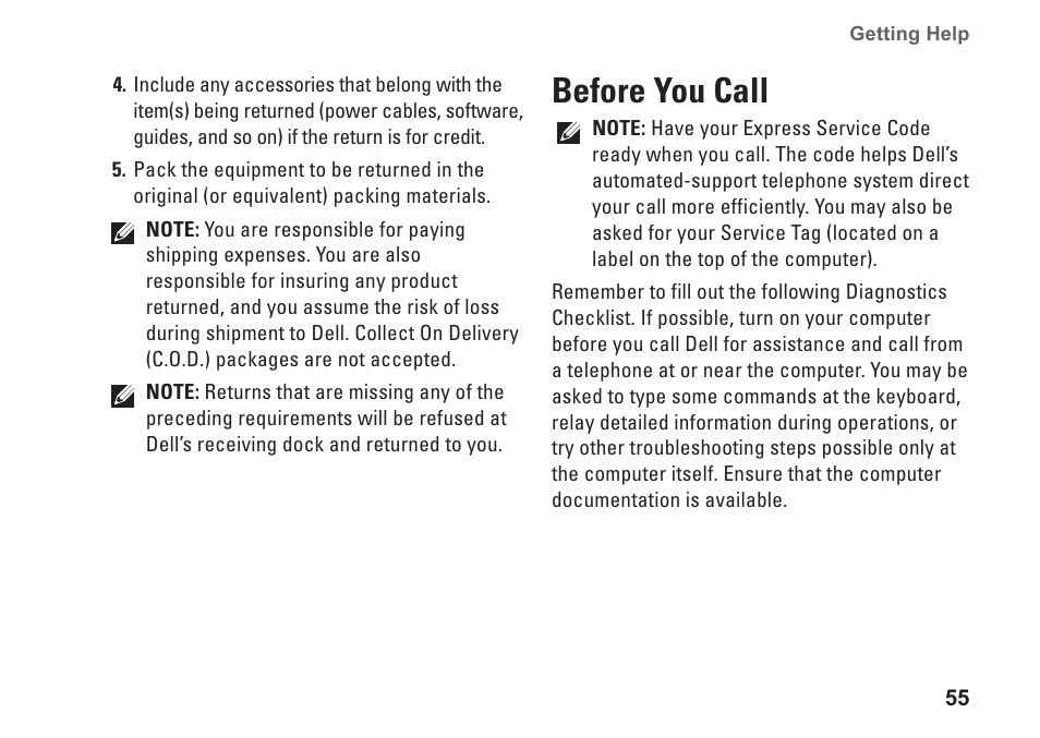 Before you call | Dell Studio XPS 8000 (Late 2009) User Manual | Page 57 / 72