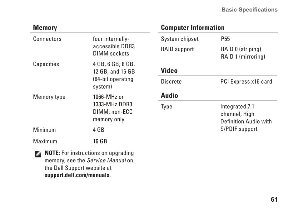 Dell Studio XPS 8000 (Late 2009) User Manual | Page 63 / 72