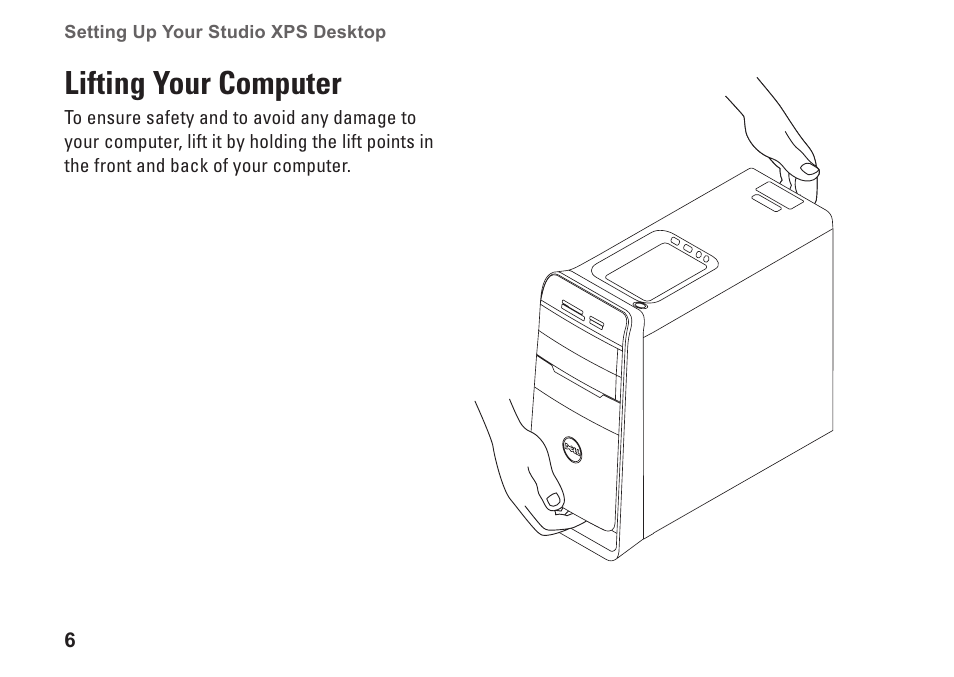 Lifting your computer | Dell Studio XPS 8000 (Late 2009) User Manual | Page 8 / 72