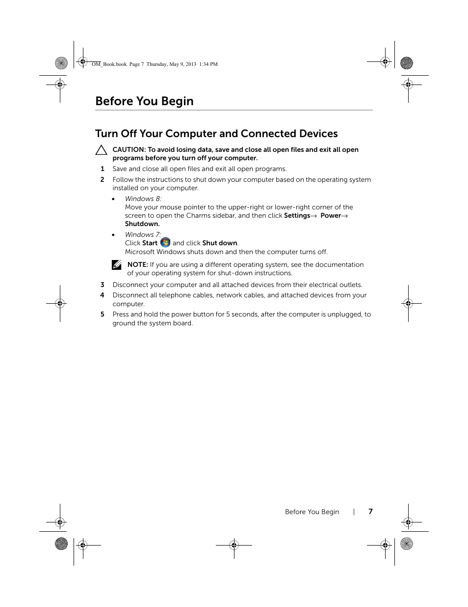 Before you begin, Turn off your computer and connected devices | Dell Inspiron 15R (5537, Mid 2013) User Manual | Page 7 / 68