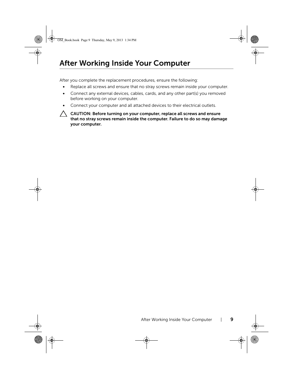 After working inside your computer | Dell Inspiron 15R (5537, Mid 2013) User Manual | Page 9 / 68