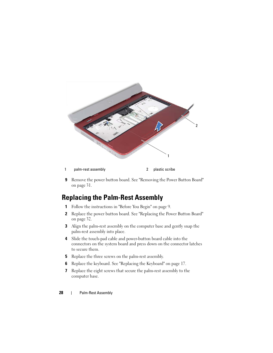 Replacing the palm-rest assembly | Dell Inspiron 14 (N4050, Mid 2011) User Manual | Page 28 / 78