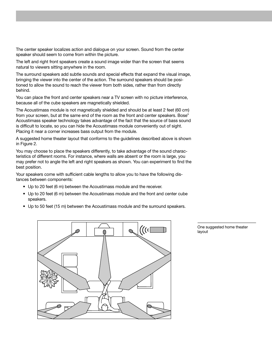 Placing your acoustimass, 6 speakers to achieve realistic home theater sound | Bose Acoustimass 6 User Manual | Page 6 / 20