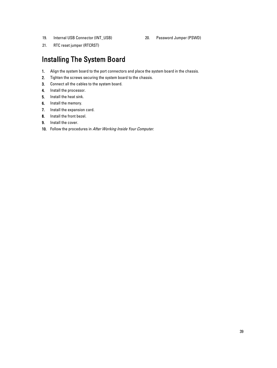 Installing the system board | Dell OptiPlex 7010 (Mid 2012) User Manual | Page 39 / 65