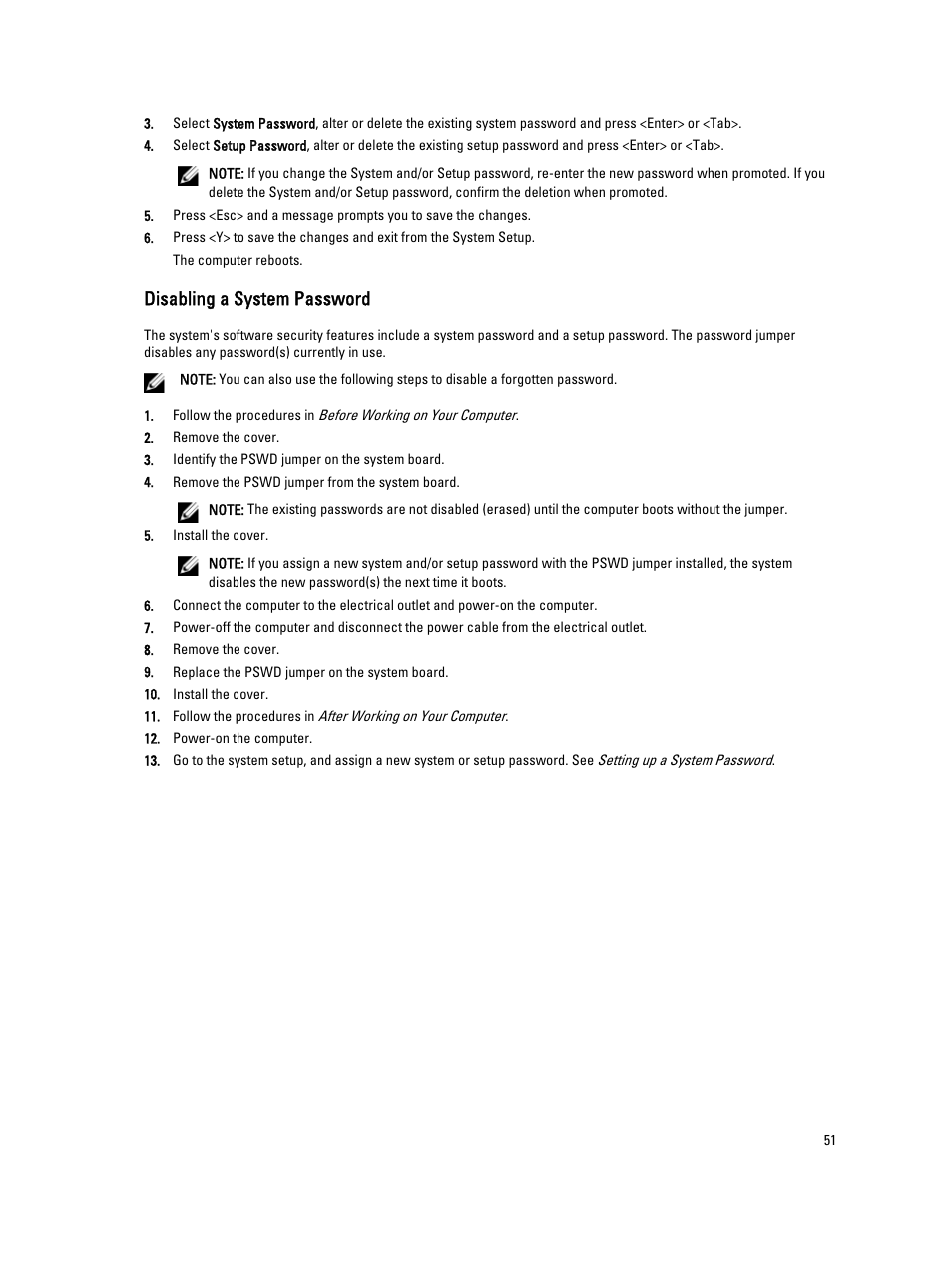 Disabling a system password | Dell OptiPlex 7010 (Mid 2012) User Manual | Page 51 / 65