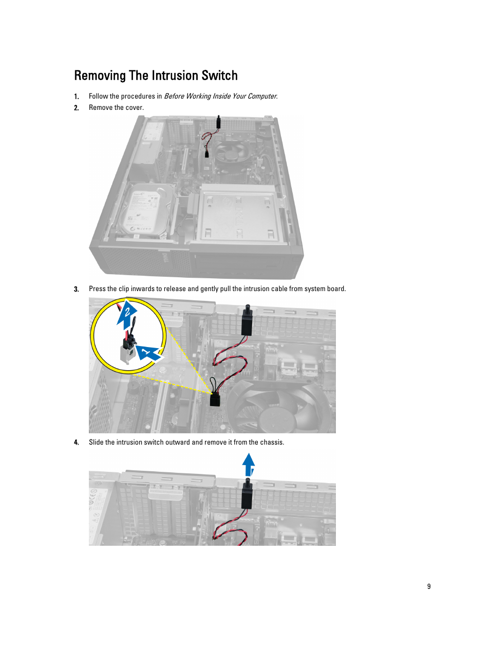 Removing the intrusion switch | Dell OptiPlex 7010 (Mid 2012) User Manual | Page 9 / 65