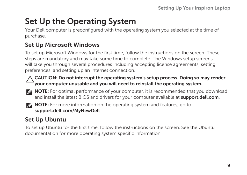 Set up the operating system | Dell Inspiron 14R (N4110, Early 2011) User Manual | Page 11 / 102