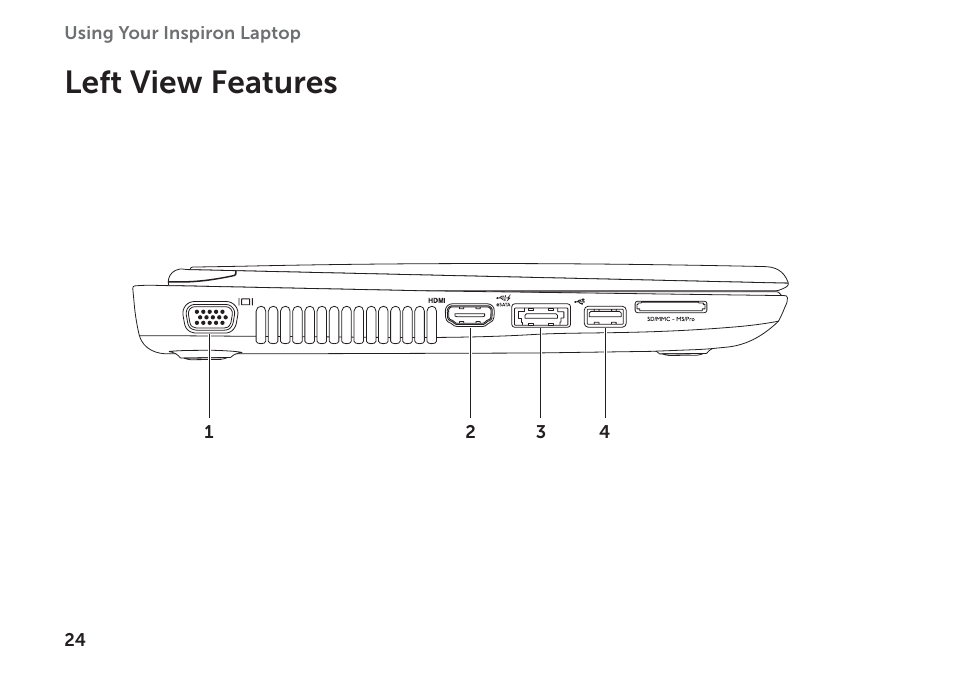 Left view features | Dell Inspiron 14R (N4110, Early 2011) User Manual | Page 26 / 102