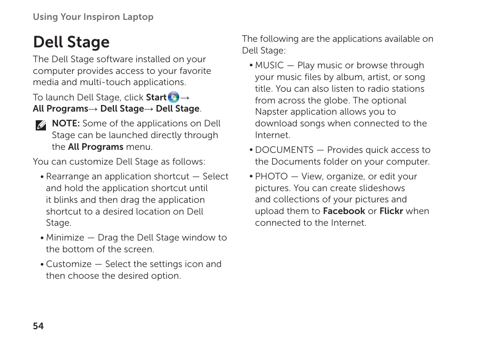 Dell stage | Dell Inspiron 14R (N4110, Early 2011) User Manual | Page 56 / 102