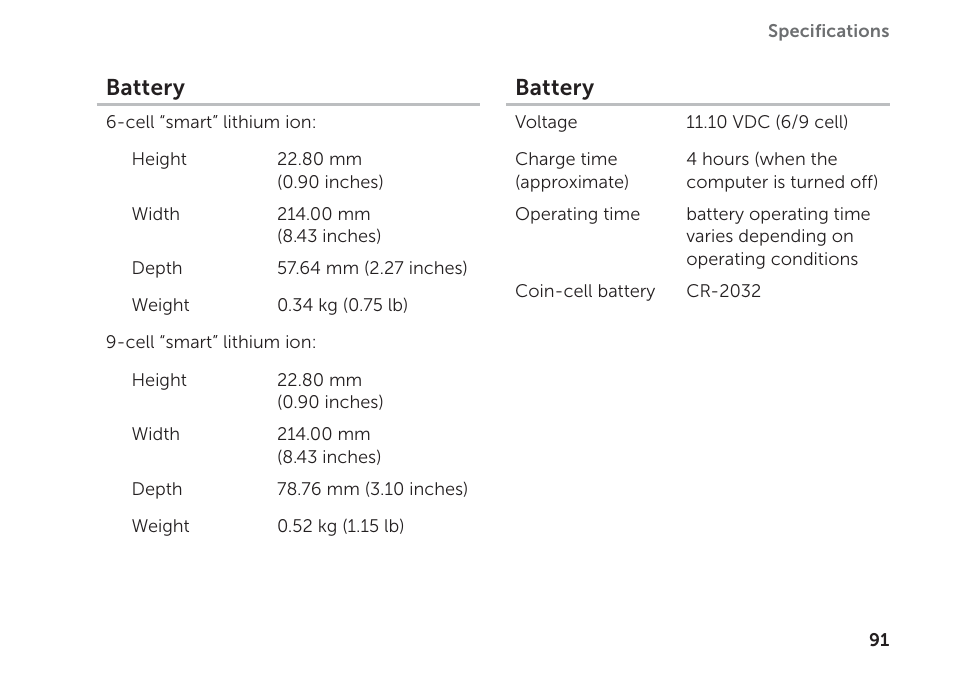 Battery | Dell Inspiron 14R (N4110, Early 2011) User Manual | Page 93 / 102