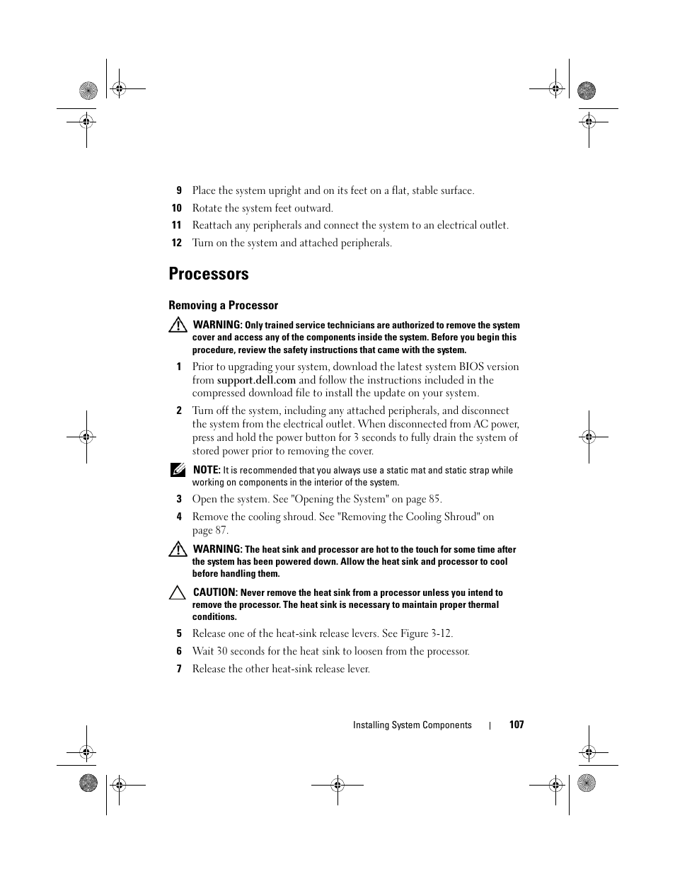 Processors, Removing a processor | Dell PowerEdge T710 User Manual | Page 107 / 214