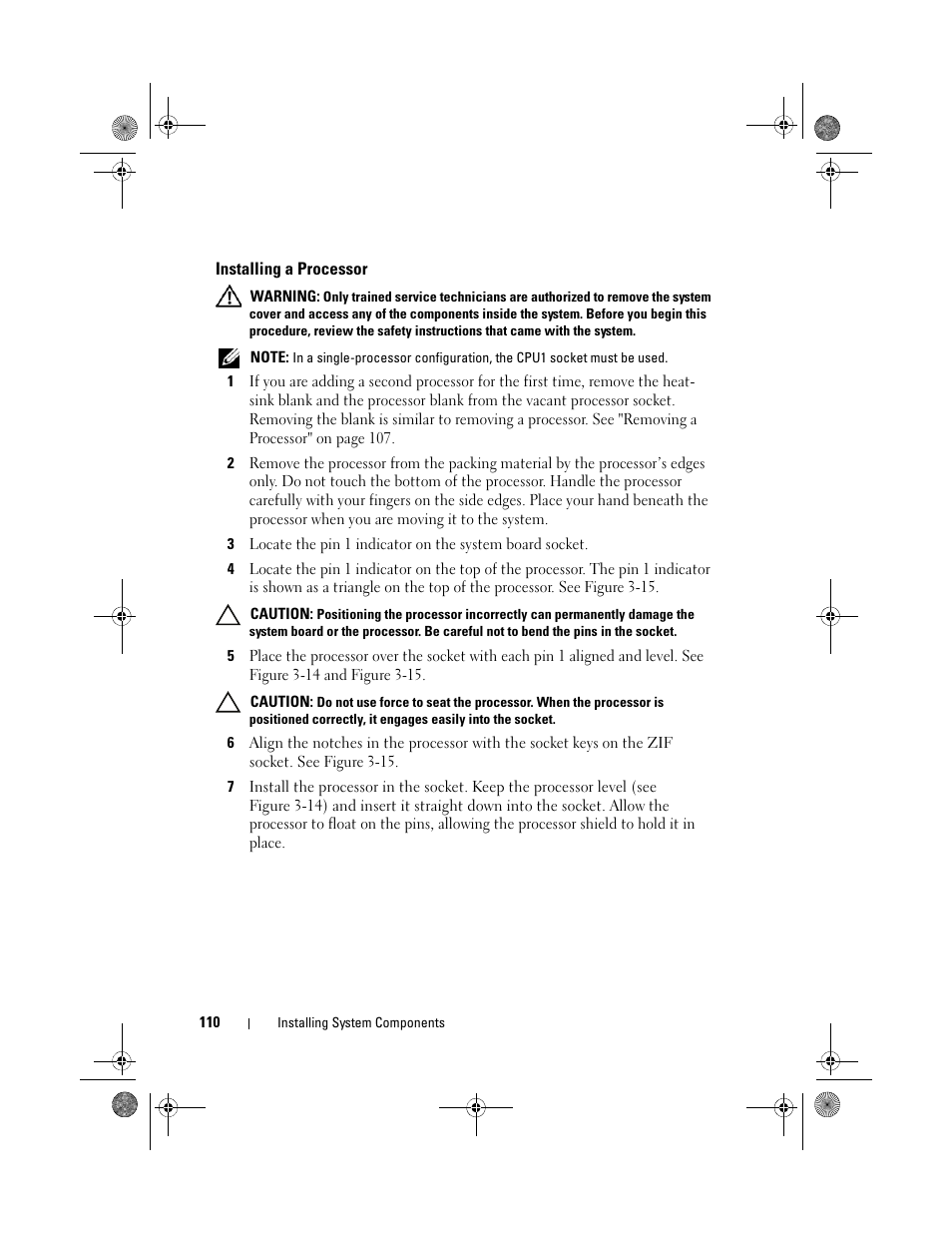 Installing a processor | Dell PowerEdge T710 User Manual | Page 110 / 214