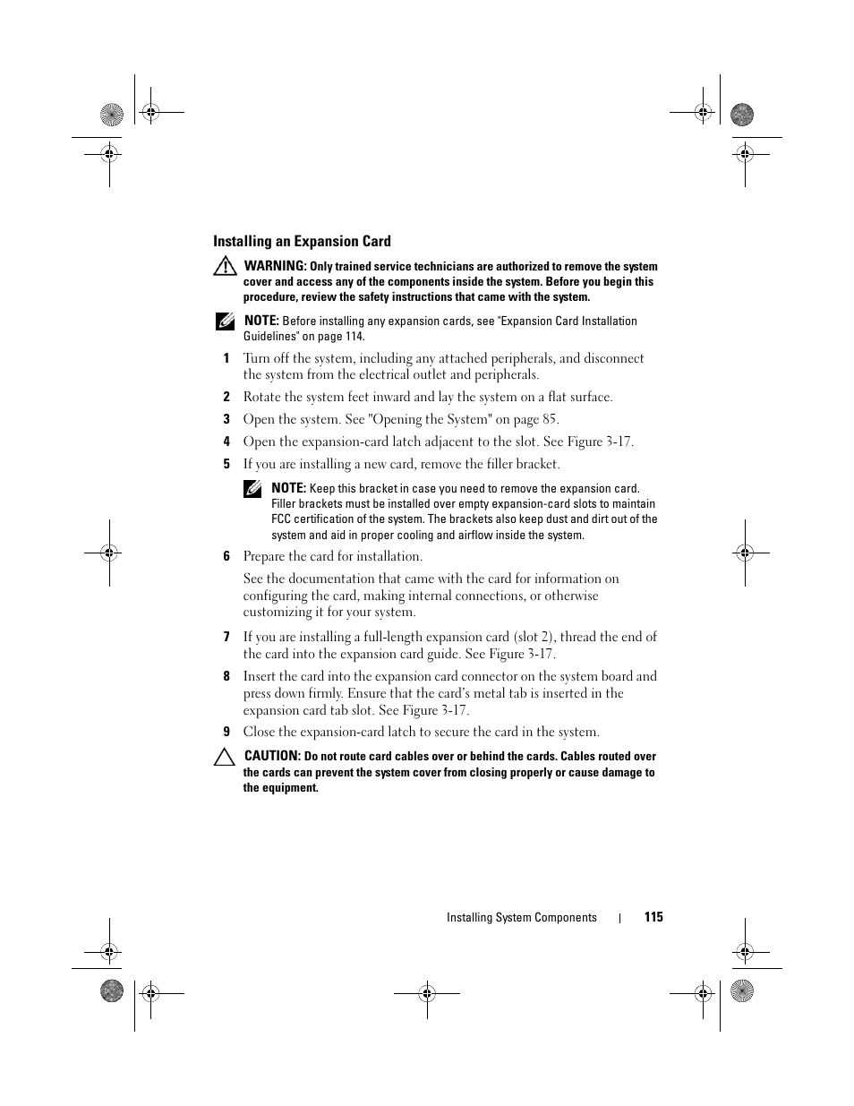 Installing an expansion card | Dell PowerEdge T710 User Manual | Page 115 / 214