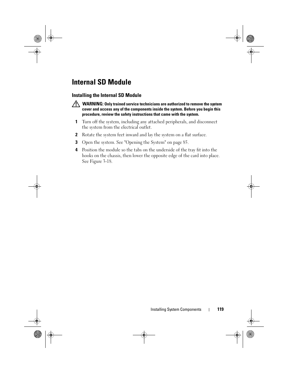 Internal sd module, Installing the internal sd module | Dell PowerEdge T710 User Manual | Page 119 / 214