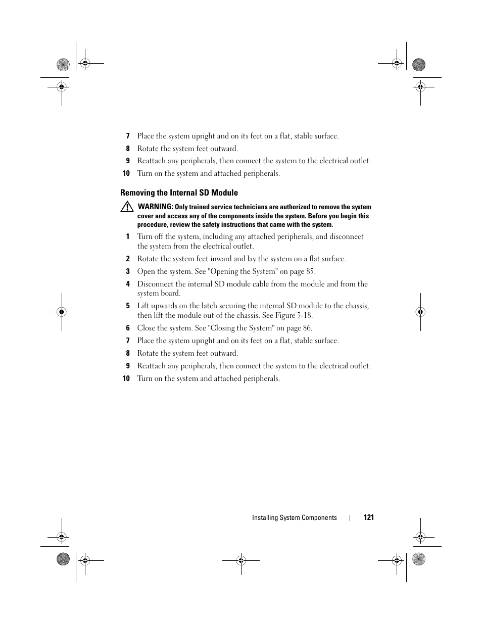 Removing the internal sd module | Dell PowerEdge T710 User Manual | Page 121 / 214