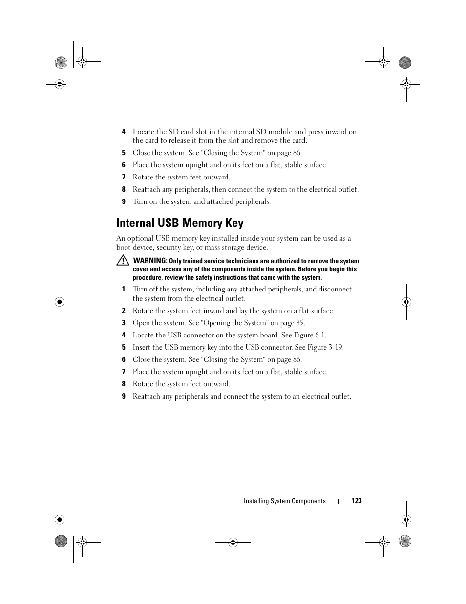 Internal usb memory key | Dell PowerEdge T710 User Manual | Page 123 / 214