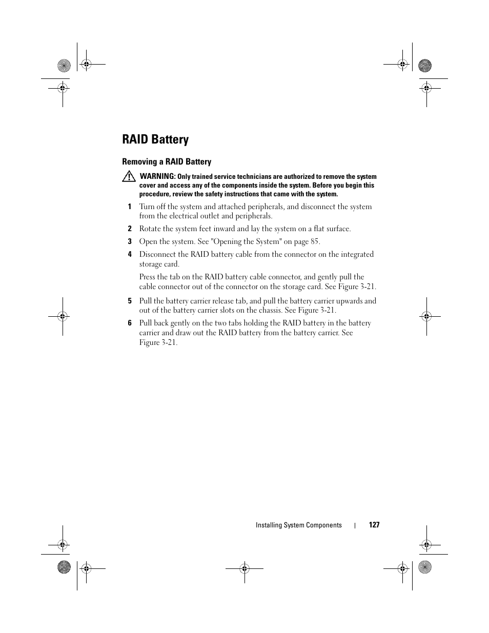 Raid battery, Removing a raid battery | Dell PowerEdge T710 User Manual | Page 127 / 214