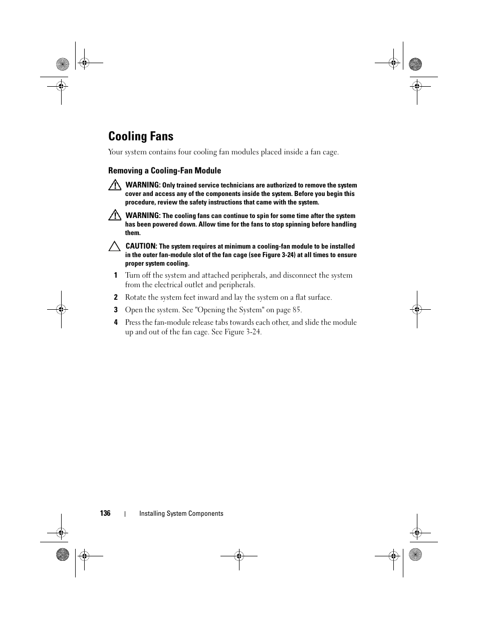 Cooling fans, Removing a cooling-fan module | Dell PowerEdge T710 User Manual | Page 136 / 214