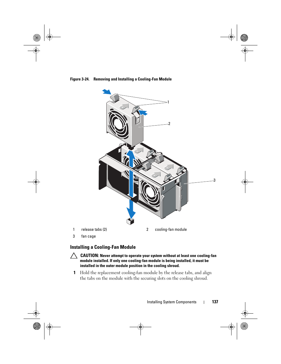 Installing a cooling-fan module | Dell PowerEdge T710 User Manual | Page 137 / 214