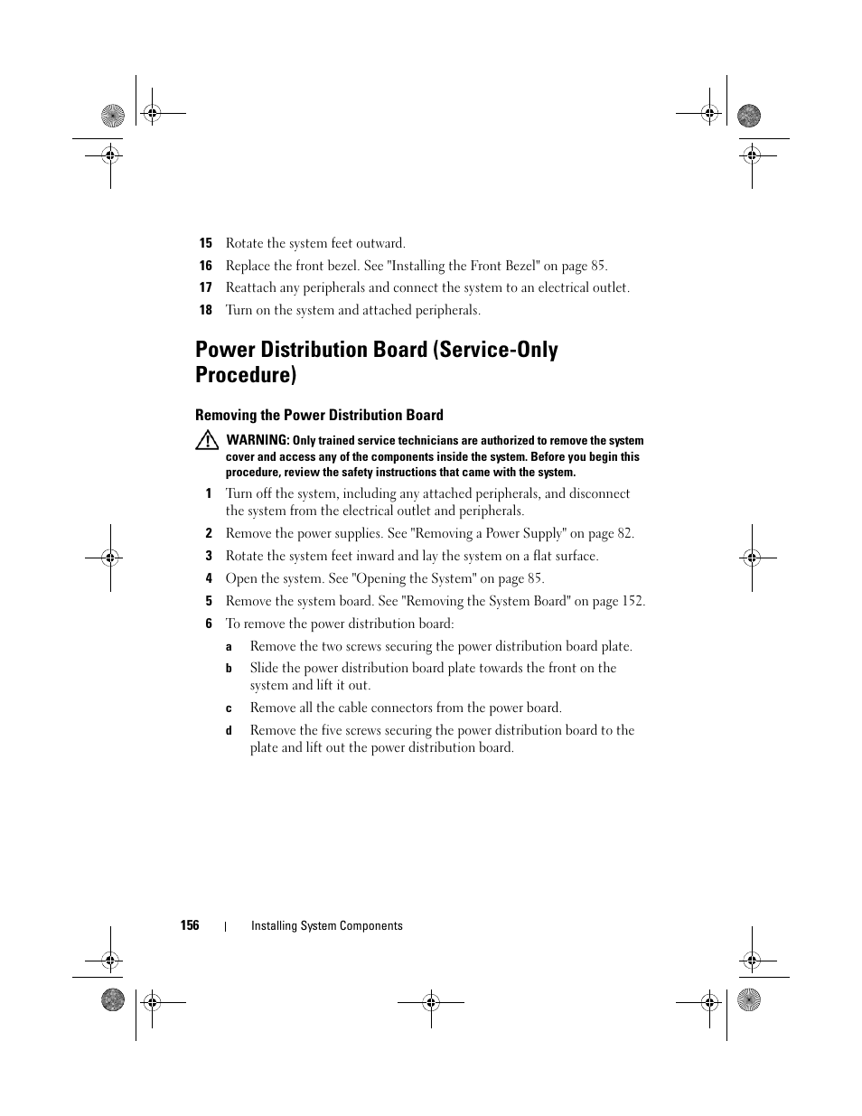 Power distribution board (service-only procedure), Removing the power distribution board | Dell PowerEdge T710 User Manual | Page 156 / 214