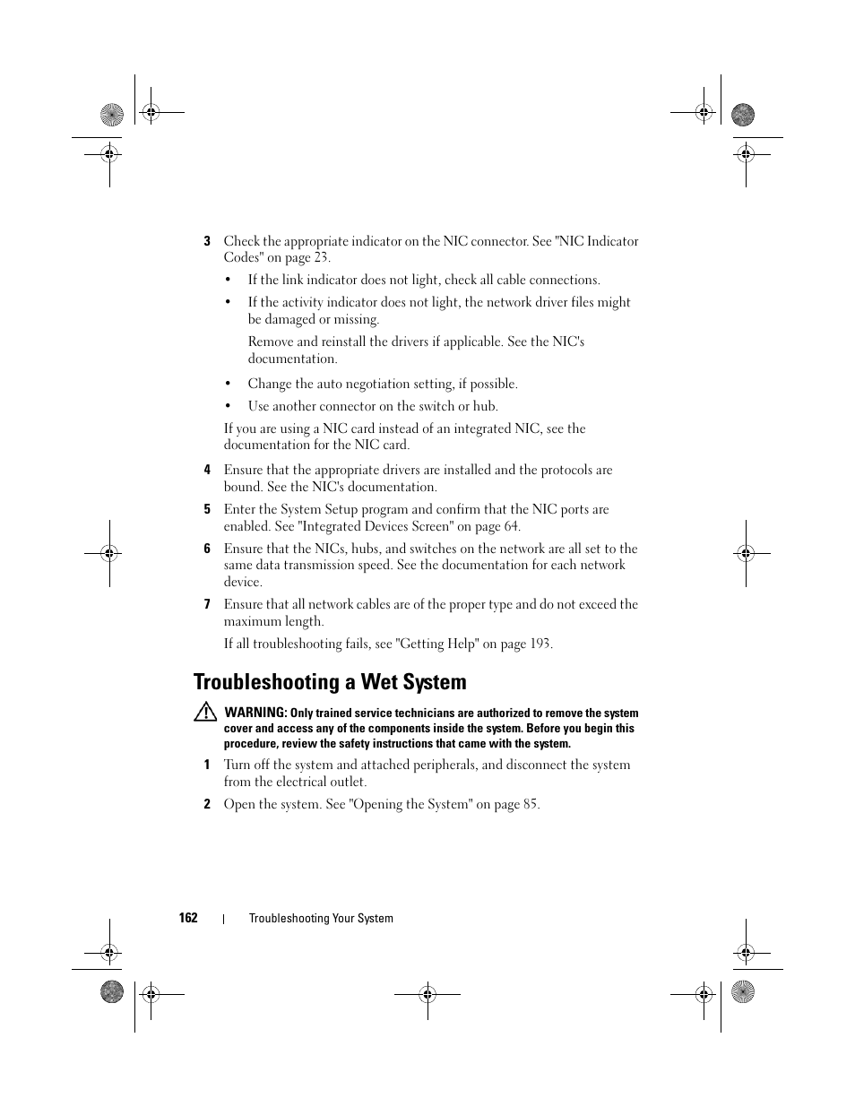 Troubleshooting a wet system | Dell PowerEdge T710 User Manual | Page 162 / 214