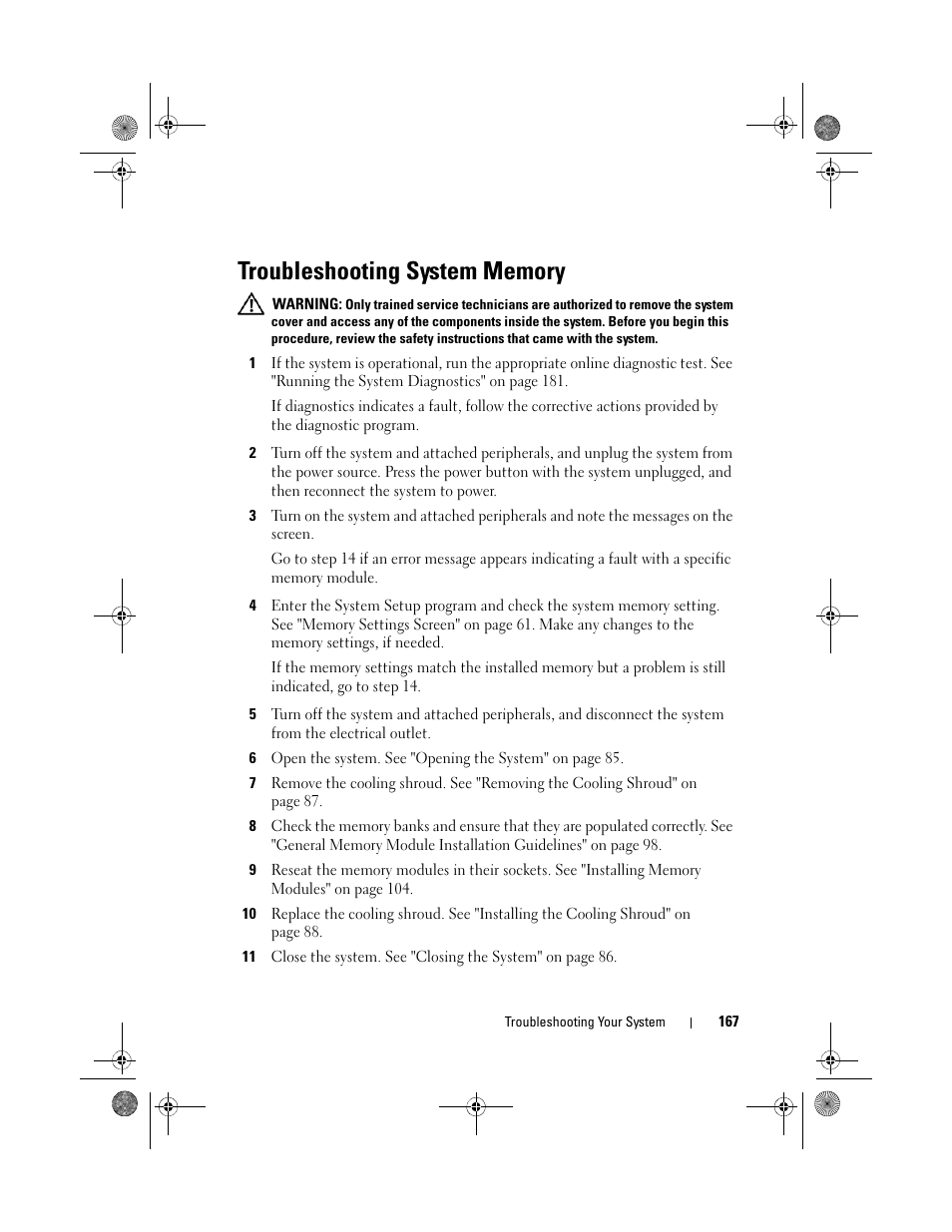 Troubleshooting system memory | Dell PowerEdge T710 User Manual | Page 167 / 214