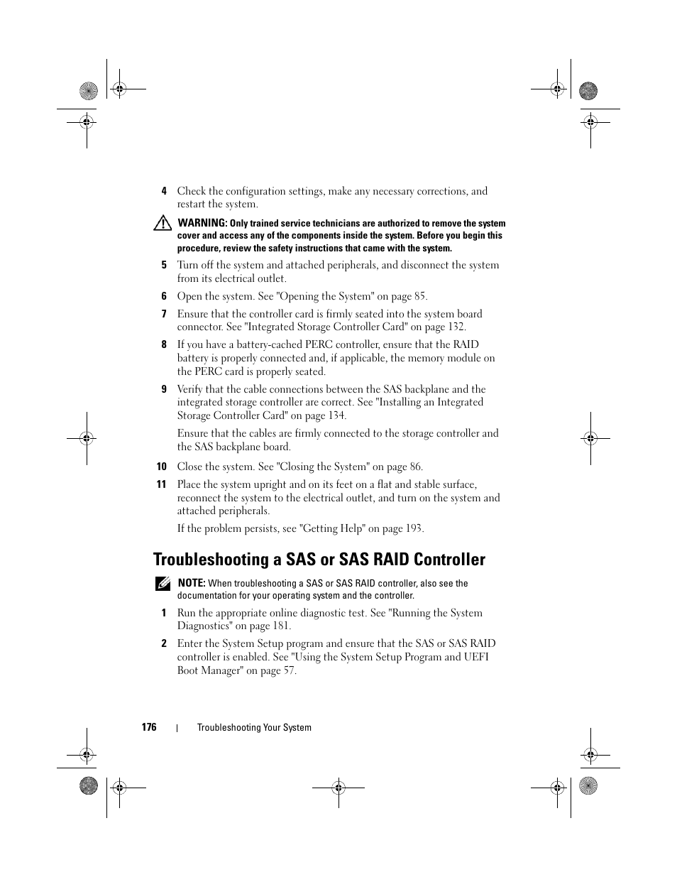 Troubleshooting a sas or sas raid controller | Dell PowerEdge T710 User Manual | Page 176 / 214